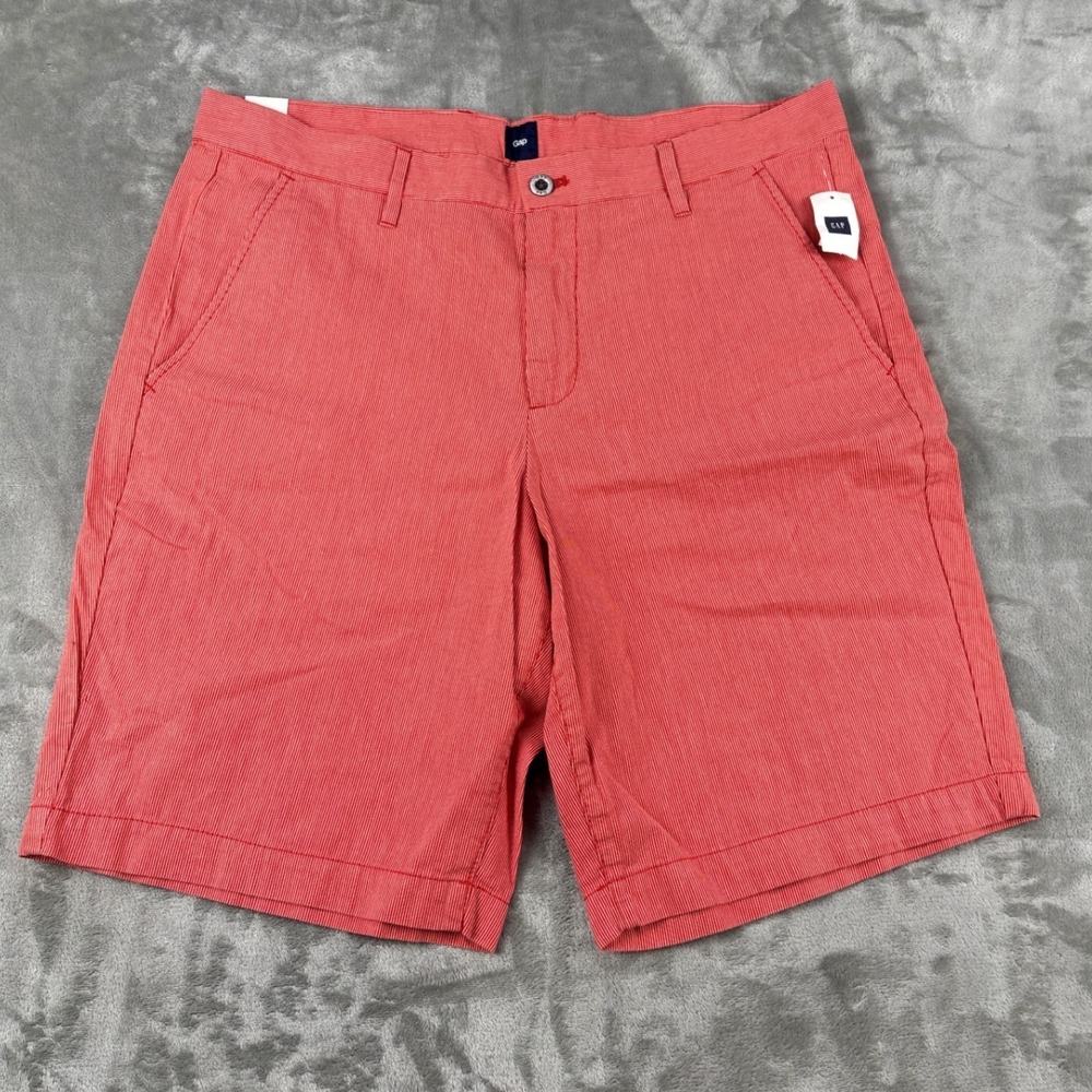 Gap Mens Red White Micro Striped Chino Shorts Size 36 New With Tags
